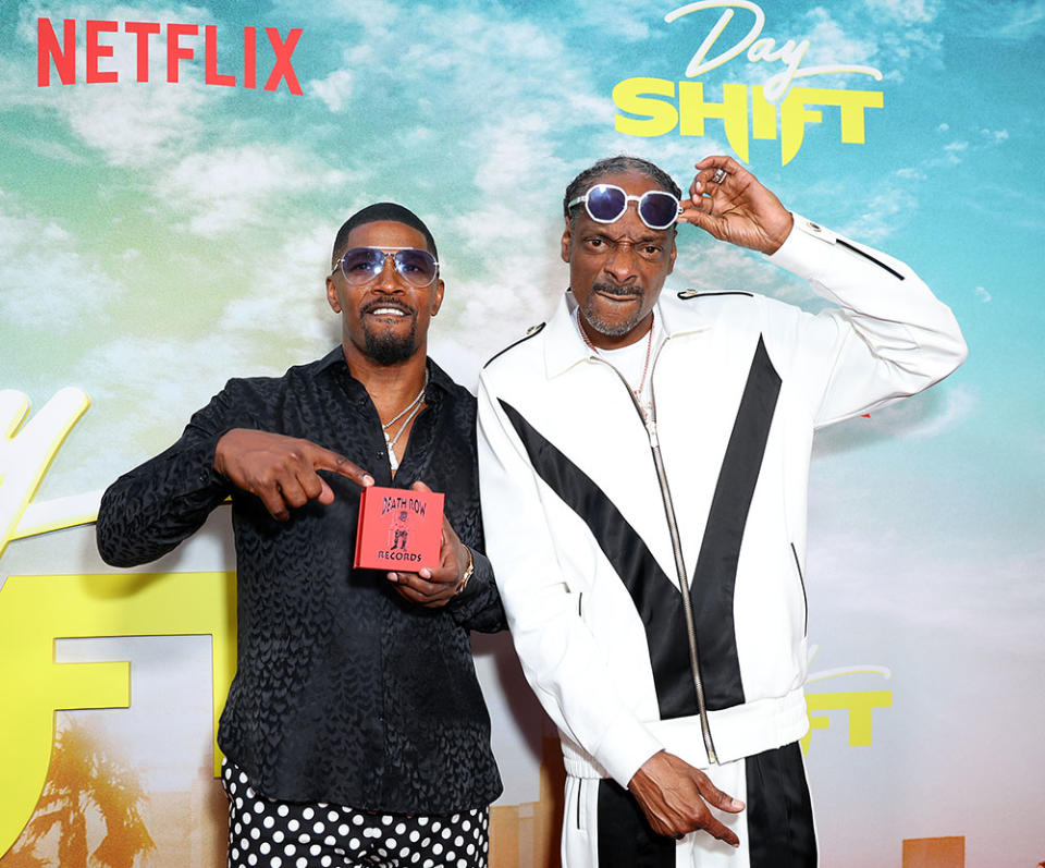 Jamie Foxx and Snoop Dogg attend the World Premiere of Netflix's "Day Shift" on August 10, 2022 in Los Angeles, California.