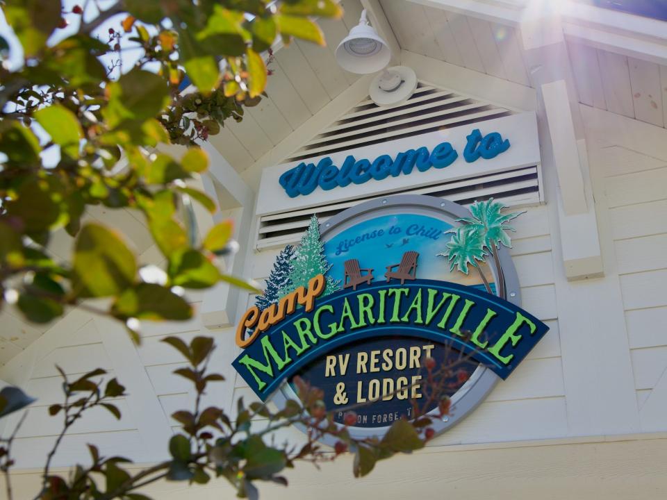 The logo of a reception area of a Camp Margaritaville.