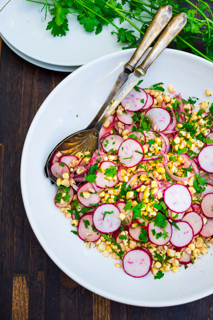 <strong>Get the <a href="http://www.feastingathome.com/grilled-flank-steak-with-corn-radish-salad/" target="_blank">Corn Radish Salad recipe</a>&nbsp;from Feasting at Home</strong>