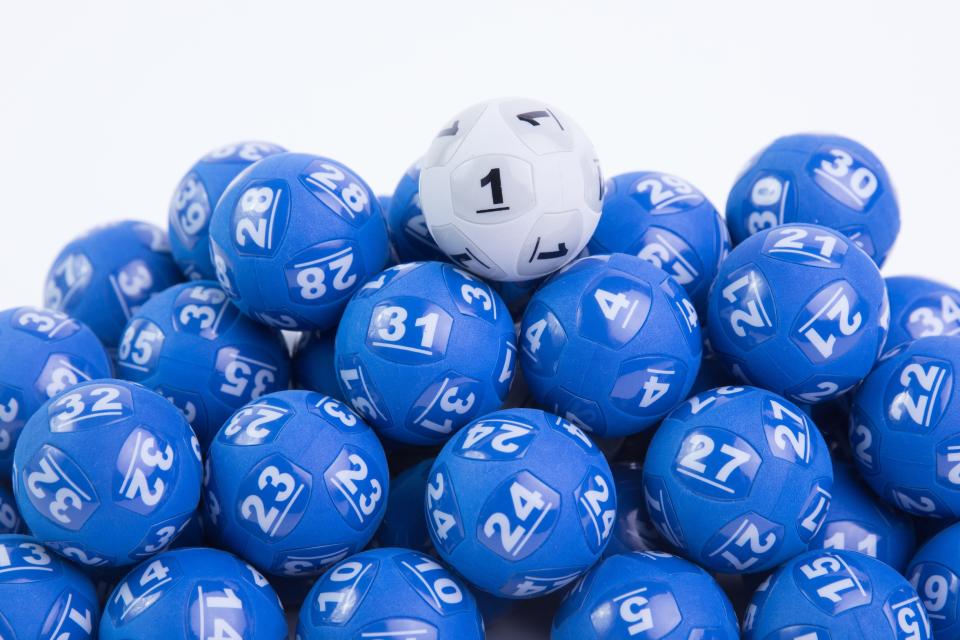 A number of lottery balls are pictured used for Powerball.