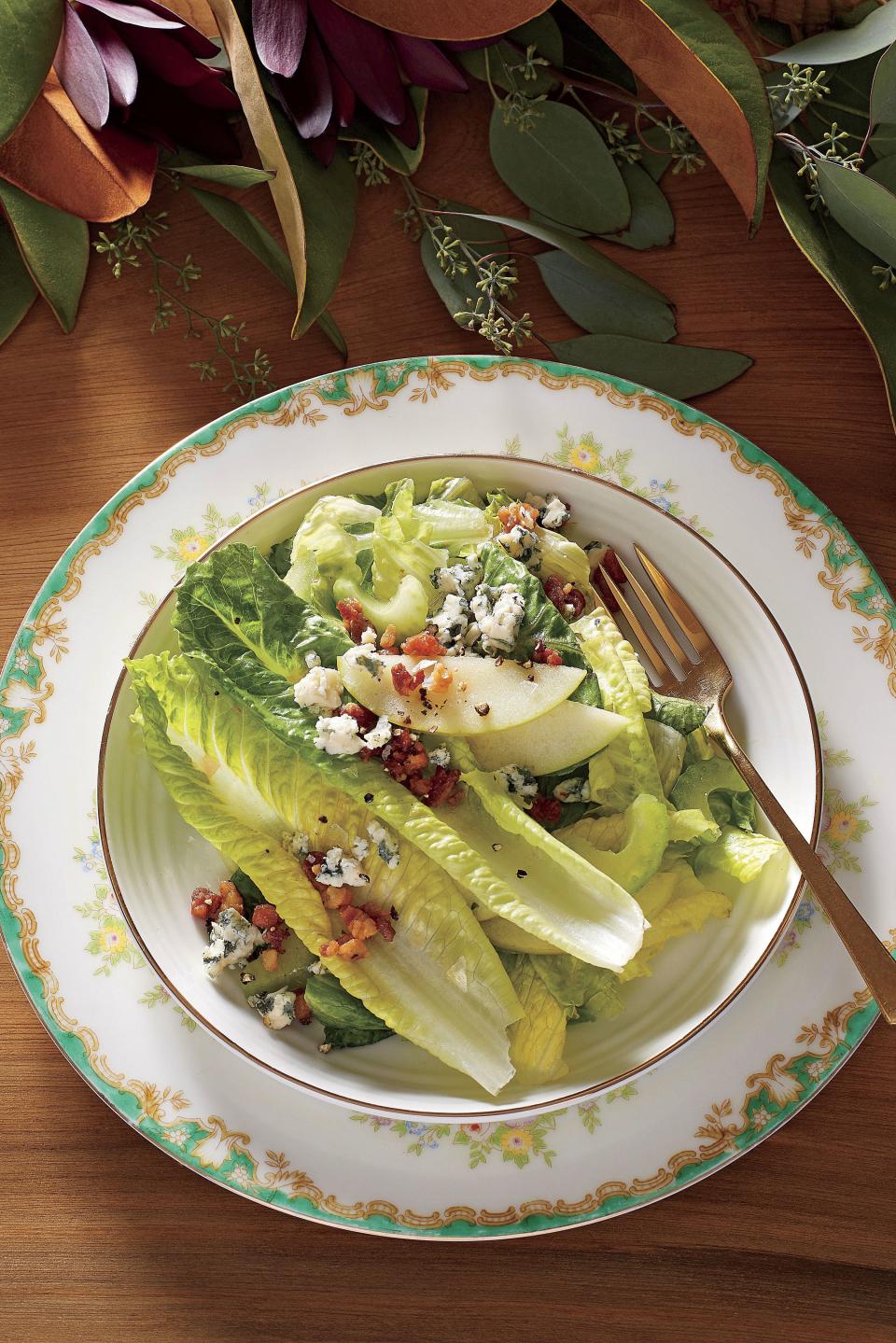 Apple, Celery, and Romaine Salad with Pancetta and Blue Cheese