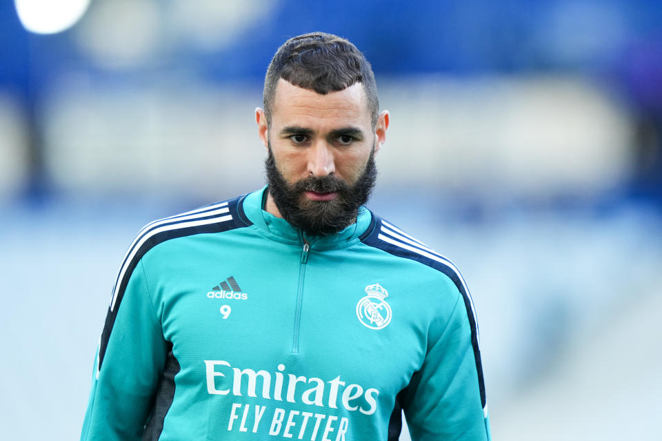 Karim Benzema of Real Madrid CF looks on during Real Madrid training before The UEFA Champions League Final on 27 May, 2022 in Paris, France.  (Photo by Giuseppe Maffia/NurPhoto via Getty Images)