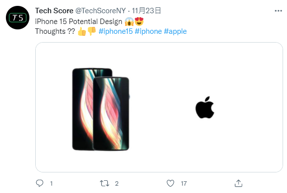 iPhone 15設計圖新增「滾輪式按鍵」引發討論。（圖／翻攝自@TechScoreNY Twitter）