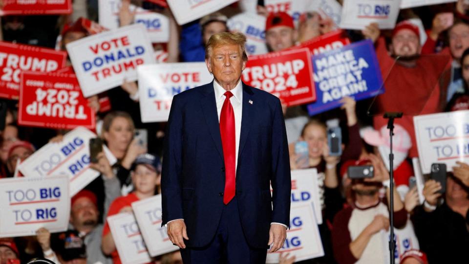 PHOTO: Former President Donald Trump arrives at his rally in Greensboro, NC, March 2, 2024.     (Jonathan Drake/Reuters)