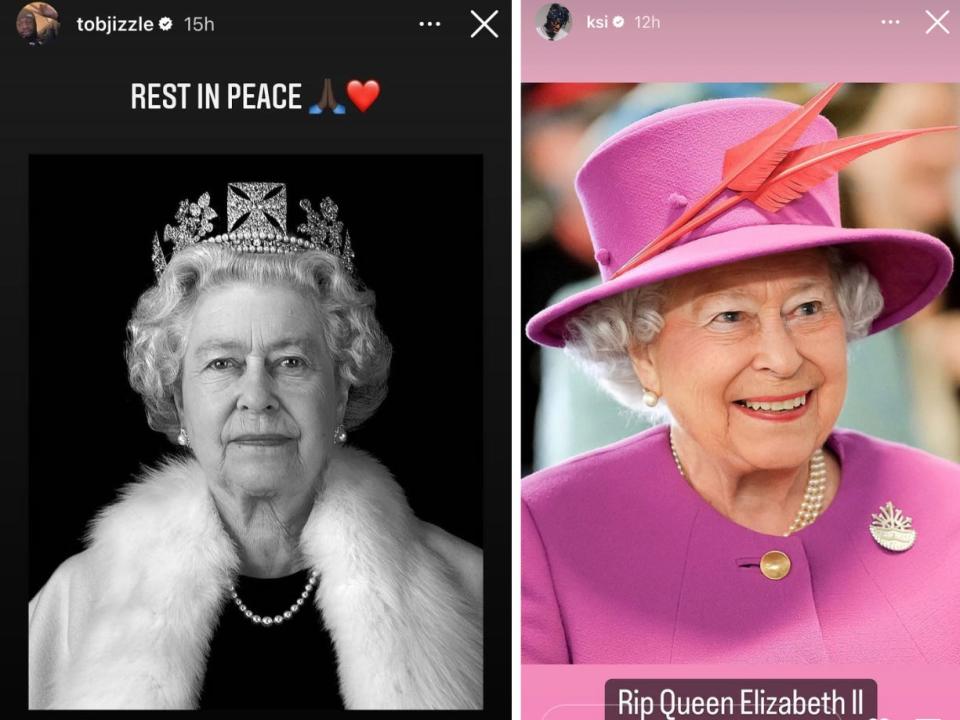 Screenshots of tributes to Queen Elizabeth II.