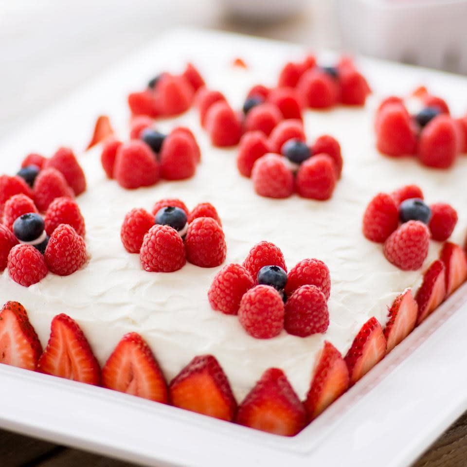 Yellow Sheet Cake with Cream Cheese Frosting & Berries