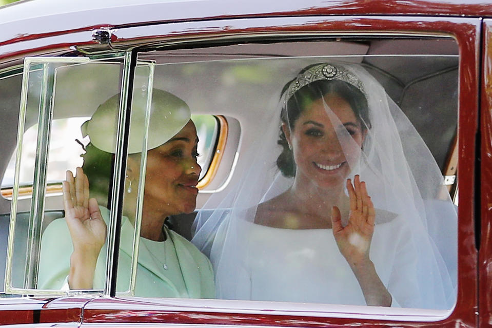 Meghan and her mum Doria were seen driving up to the chapel. Photo: Getty
