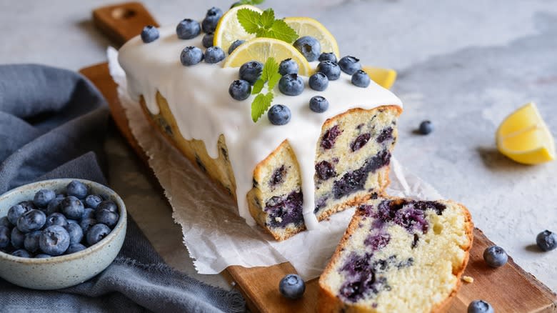 Blueberry loaf cake with glaze