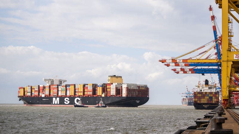 A photo of an MSC container ship leaving port. 