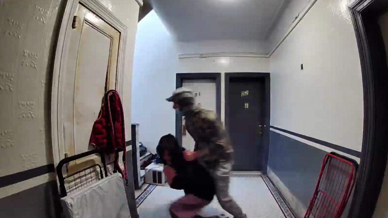 A man can be seen in doorbell camera footage attempting to abduct an 18-year-old woman on Jan. 23 in an apartment building in Queens. Police later arrested him and identified him as George Vassiliou, 25.
