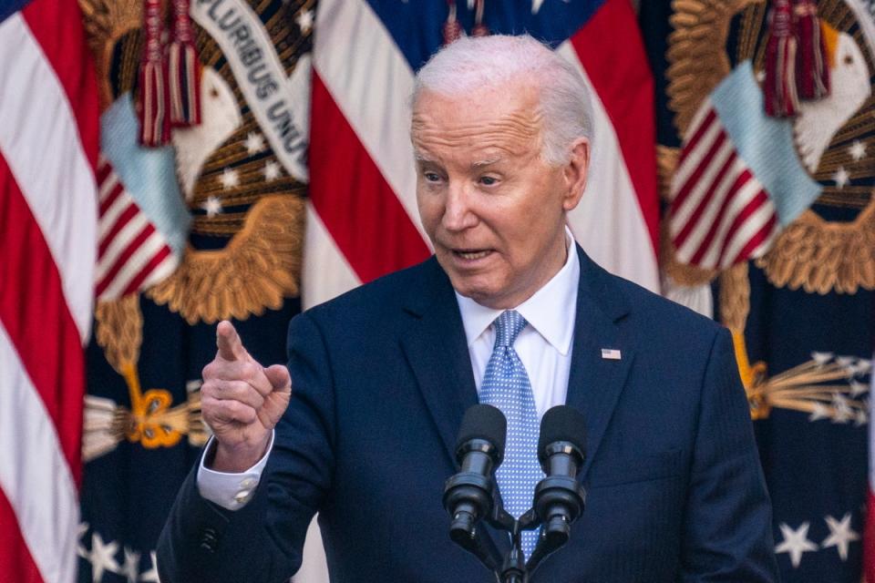 Joe Biden delivers remarks for Jewish American Heritage Month at the White House on 20 May (EPA)