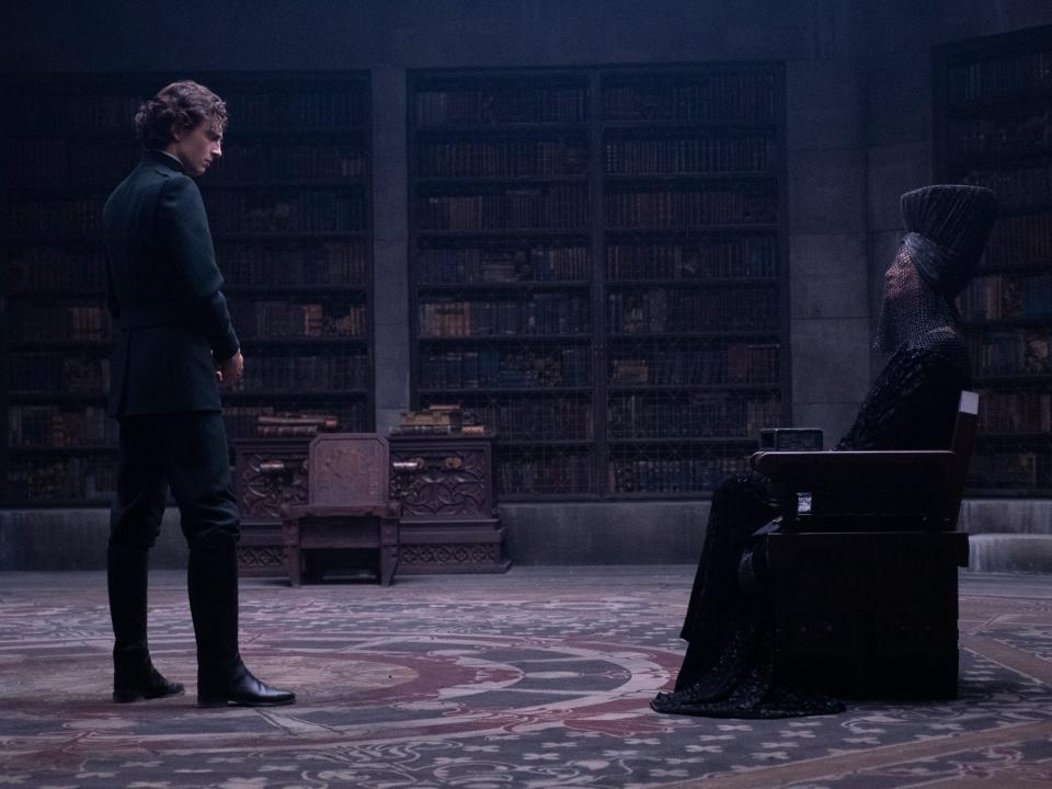 Timothée Chalamet as Paul and Charlotte Rampling as the Reverend Mother Mohiam in "Dune."