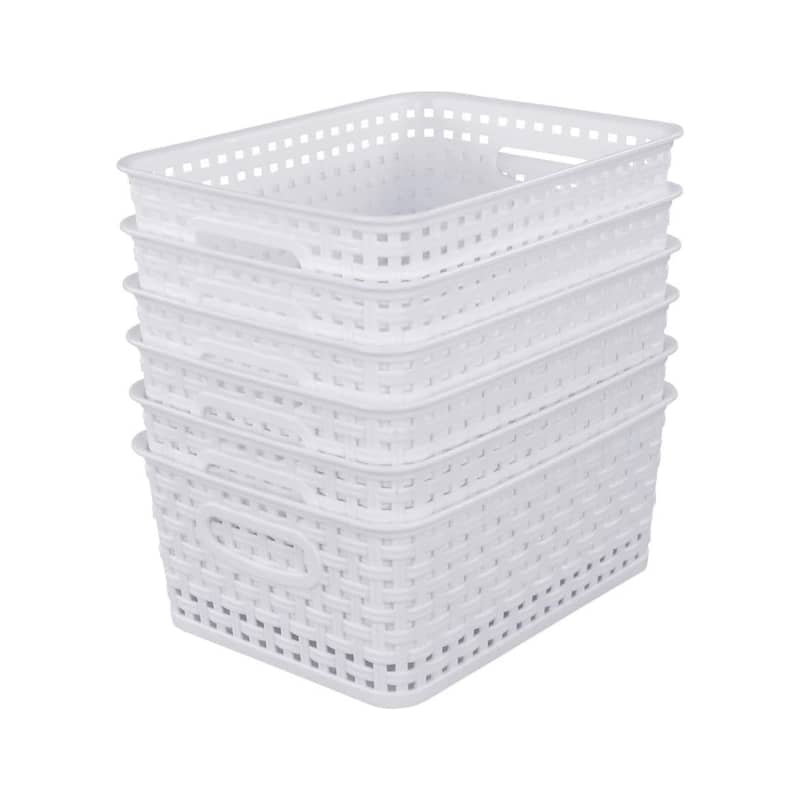 Sandmovie White Plastic Rattan Storage Baskets, 6 Packs