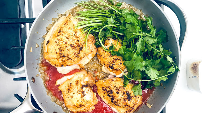 chicken cilantro stew in pan