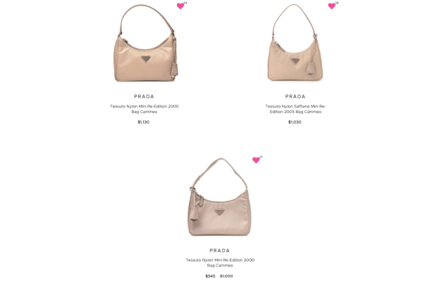 Similar Prada bags with subtle variations in price on Fashionphile.<p>Screenshot: Fashionphile.com</p>