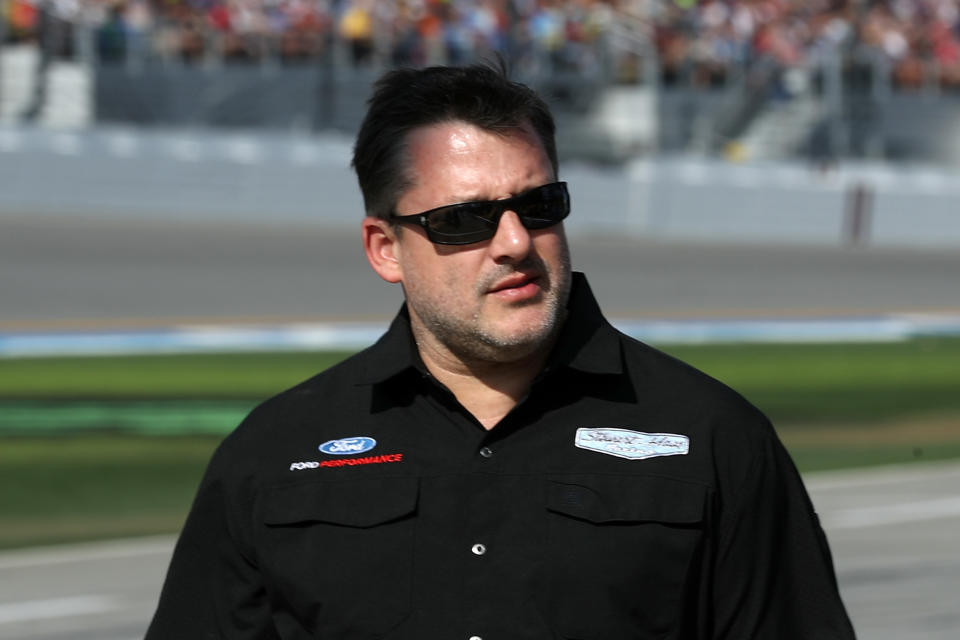 DAYTONA BEACH, FL - FEBRUARY 17:  Team owner Tony Stewart stands on the grid during the Monster Energy NASCAR Cup Series 61st Annual Daytona 500 at Daytona International Speedway on February 17, 2019 in Daytona Beach, Florida.  (Photo by Chris Graythen/Getty Images)