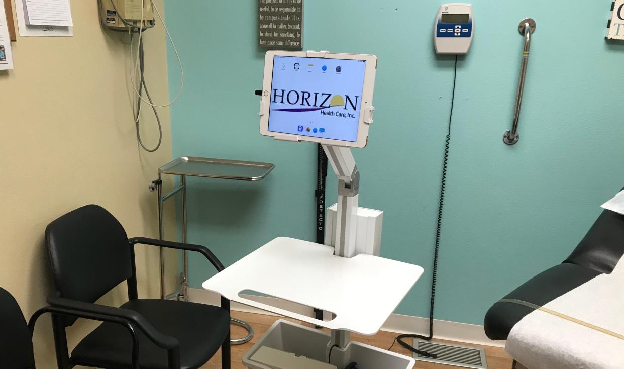 On the remote side of telemedicine, this video monitor is used by medical providers within Horizon Healthcare to receive information and support from medical providers potentially hundreds of miles away.