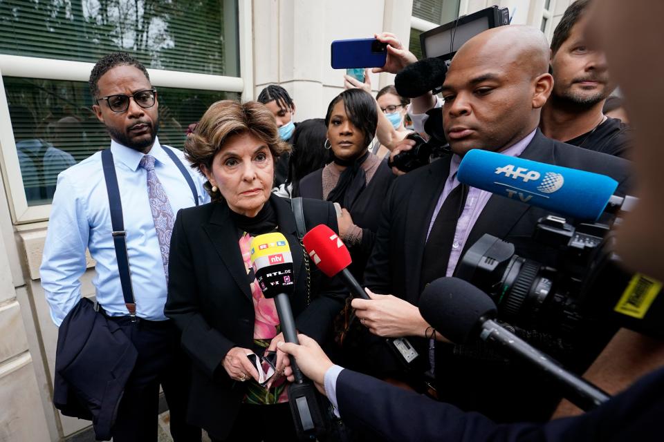 Attorney Gloria Allred outside a courtroom for the federal trial against rapper R. Kelly on Aug. 18, 2021. Allred represented some of his accusers, as well as accusers against Harvey Weinstein, Bill Cosby, Donald Trump and The Thacher School.