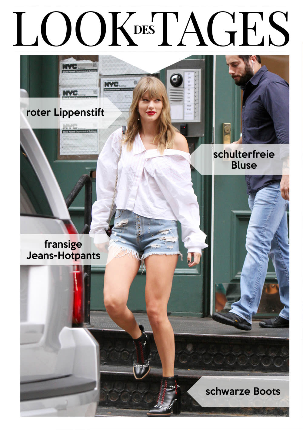 Oben lang, unten kurz: Taylor Swift trägt Langarm-Bluse und kurze Shorts. (Bild: MediaPunch/REX/Shutterstock)