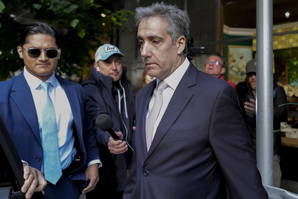 Michael Cohen leaves his apartment building on his way to Manhattan criminal court, Monday, May 13, 2024, in New York. (AP Photo/Julia Nikhinson)