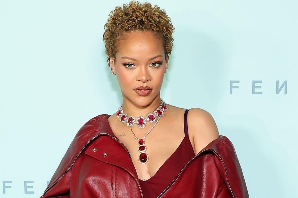 <p>Leon Bennett/Getty</p> Rihanna opens up about her postpartum hair loss journey