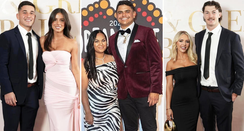 Latrell Mitchell alongside South Sydney teammates at their awards night.