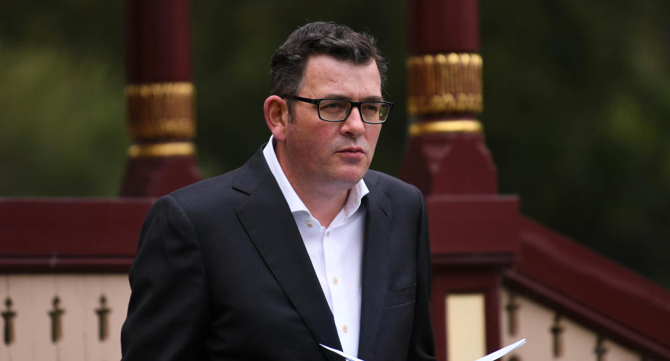 Victoria Premier Daniel Andrews speaks to the media during a press conference in Melbourne, Tuesday, September 7, 2021. 