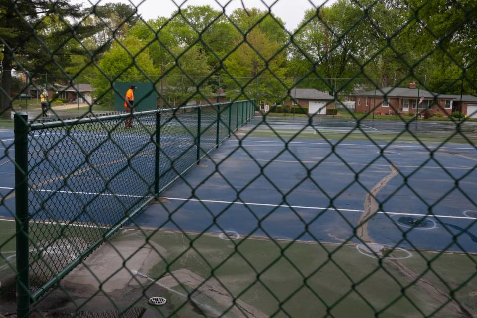 The tennis courts at Bellevue Park in Belleville are being converted into pickleball courts.