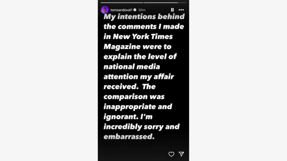Tom Sandoval's Instagram apology (Instagram/@tomsandoval1)