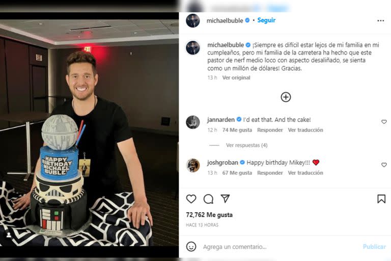 El cantante celebró su cumpleaños con un especial regalo (Foto Instagram @michaelbuble)