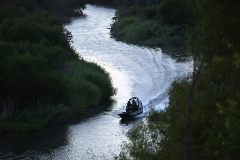 A US Border Patrol boat on the Rio Grande which forms the border between Mexico and Texas, and presents another major obstacle to Donald Trump's plans for a border wall