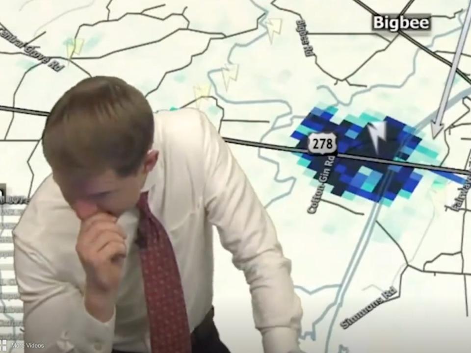 Matt Laubhan,  chief meteorologist for local TV station WTVA, struggled to contain his emotions as he gave a report of the tornado heading towards the town of Amory (WTVA)