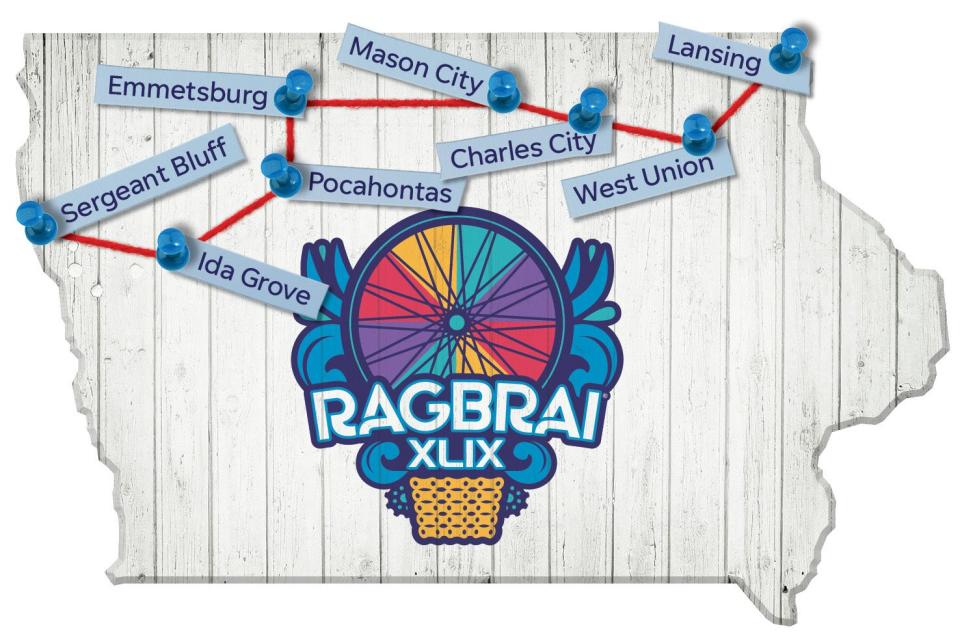 RAGBRAI will travel 430 miles and 11,900 feet of climb from Sergeant Bluff to Lansing on July 24-30.