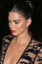 <p>When it comes to defining your cheekbones, Kendall Jenner is one of the best. Her trick is to apply bronzer - try Guerlain's <a rel="noopener" href="https://fave.co/2xadiAq" target="_blank" data-ylk="slk:Terracotta;elm:context_link;itc:0;sec:content-canvas" class="link ">Terracotta</a>, £37, from the bottom of the cheek in a smile shape, before adding highlighter, like Glossier's <a rel="noopener" href="https://fave.co/2Nxxjvh" target="_blank" data-ylk="slk:Haloscope;elm:context_link;itc:0;sec:content-canvas" class="link ">Haloscope</a>, £19, in a straighter line over the top. The supermodel further emphasised her bone structure by pulling her hair back into a tight bun, with its high-shine finish - use Ghd's <a rel="noopener" href="https://fave.co/2O9OIaf" target="_blank" data-ylk="slk:Final Shine Spray,;elm:context_link;itc:0;sec:content-canvas" class="link ">Final Shine Spray,</a> £9.95 - and her <a rel="nofollow noopener" href="https://www.harpersbazaar.com/uk/beauty/make-up-nails/news/g25712/best-red-lipsticks/" target="_blank" data-ylk="slk:true red lipstick;elm:context_link;itc:0;sec:content-canvas" class="link ">true red lipstick</a> adding a level of sophistication. </p>