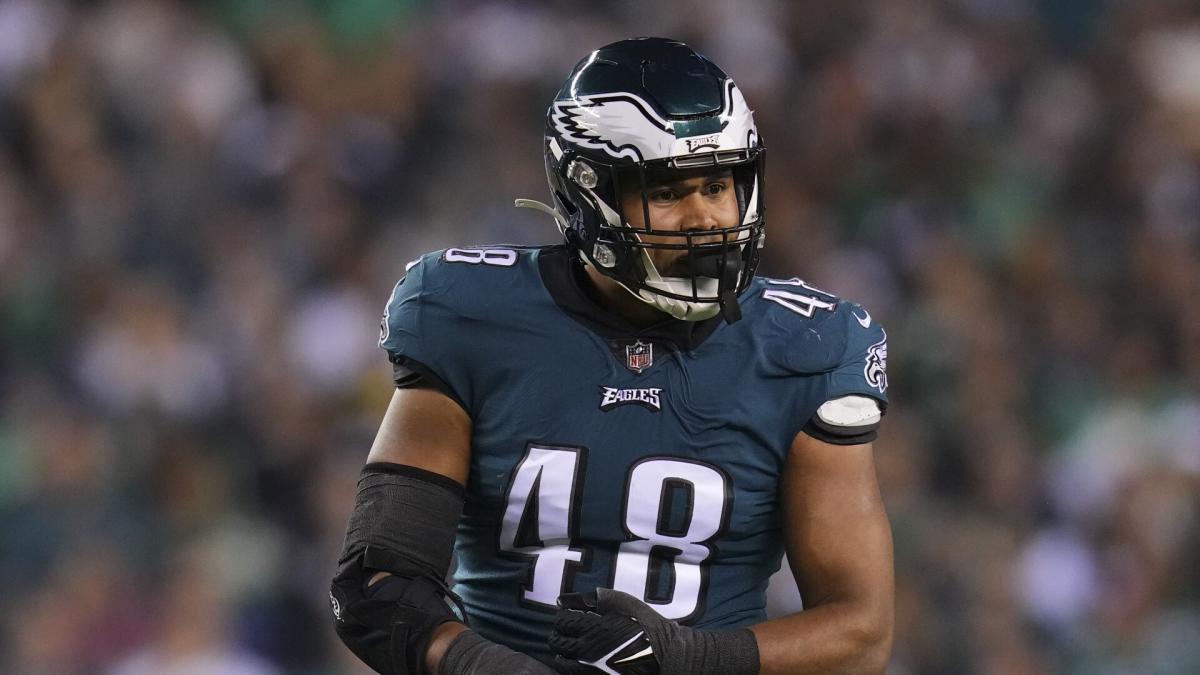 Philadelphia Eagles linebacker Patrick Johnson (48) runs during an NFL  football game against the Washington Commanders, Sunday, Sept. 25, 2022 in  Landover, Md. (AP Photo/Daniel Kucin Jr Stock Photo - Alamy