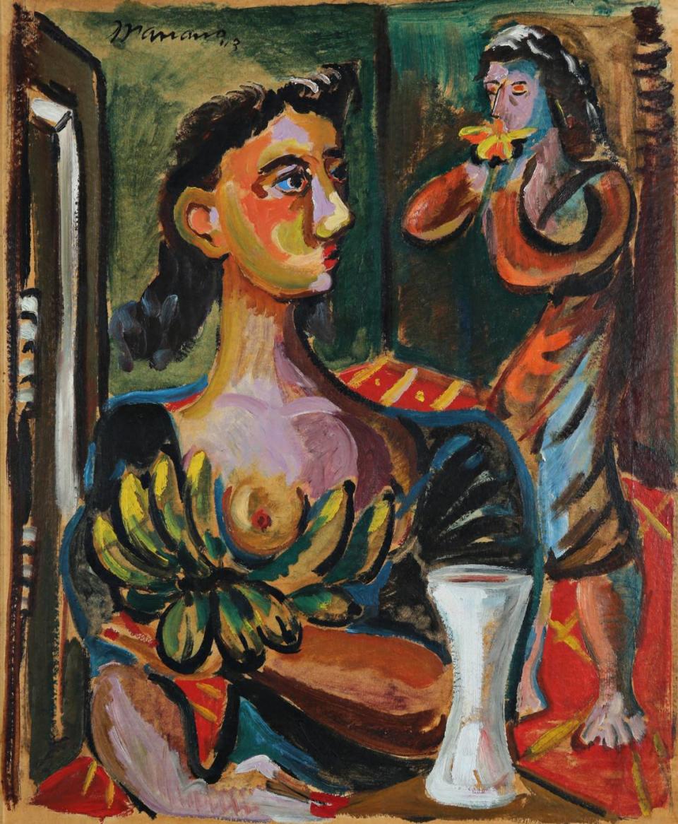  “Mujeres en interior”, 1943, óleo sobre tabla sobre lienzo, 24 x 20 pulgadas. 