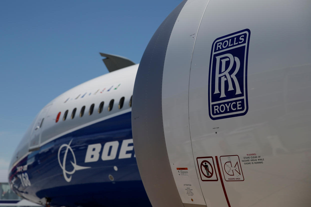 A Rolls Royce jet engine is seen on Boeing 787-10 on the static display during the 52nd Paris Air Show at Le Bourget Airport near Paris, France June 20, 2017. REUTERS/Pascal Rossignol