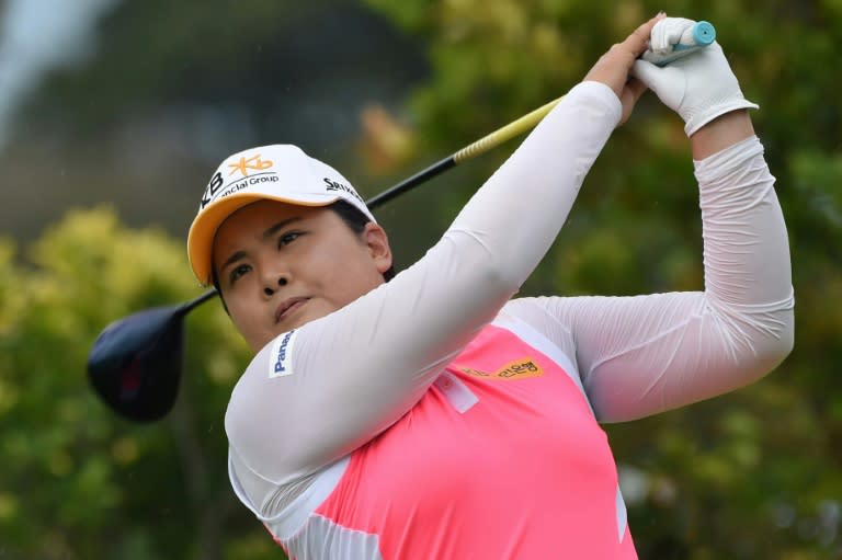 Park In-Bee of South Korea plays a shot during the HSBC Women's Champions golf tournament, at the Sentosa Golf Club in Singapore, on March 3, 2017