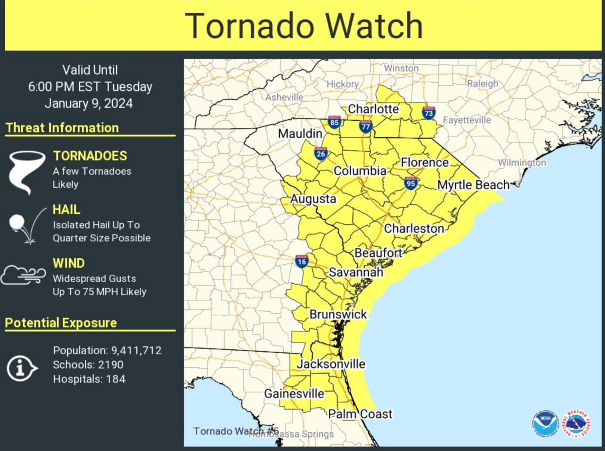 A tornado watch was in effect for must of coastal Georgia Tuesday afternoon.
