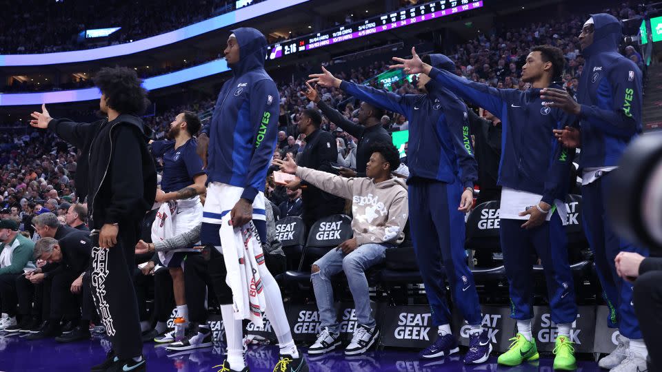 The Timberwolves bench was impressed with Edwards' dominant performance on Monday. - Rob Gray/USA TODAY Sports/Reuters