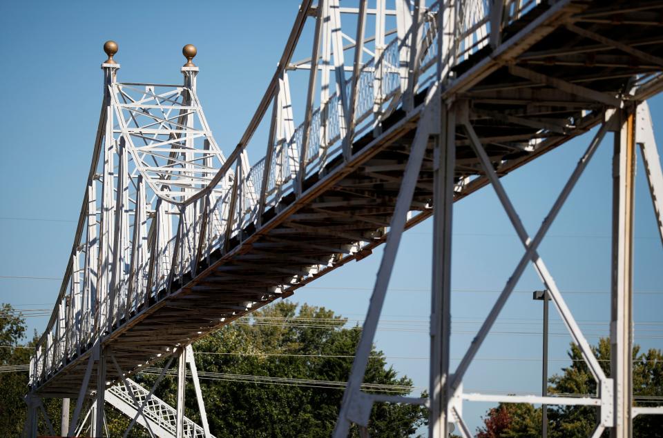 The Jefferson Avenue Footbridge on Tuesday, Oct. 10, 2023. The footbridge has been closed since spring of 2016 after a routine inspection discovered corrosion that presented safety concerns.