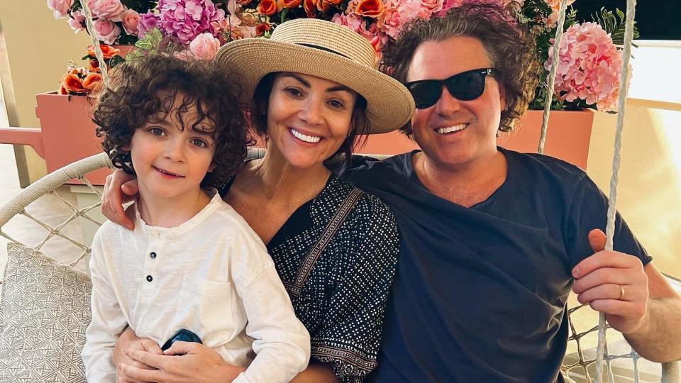 Martine McCutcheon pictured with her son and husband in Dubai