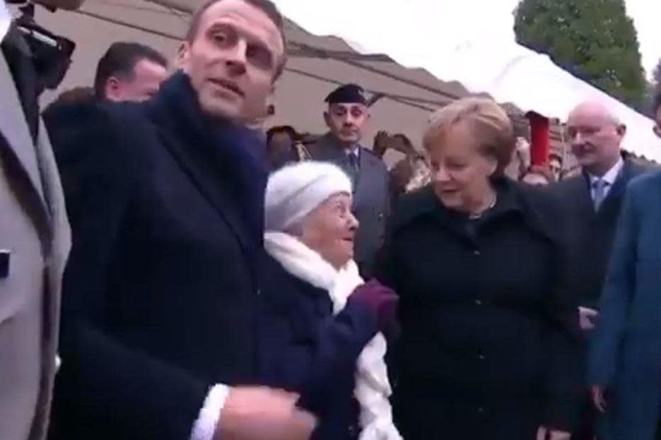 A 101-year-old woman mistook Angela Merkel for Emmanuel Macron's wife: @SimonHunterfilm/French.TV.info