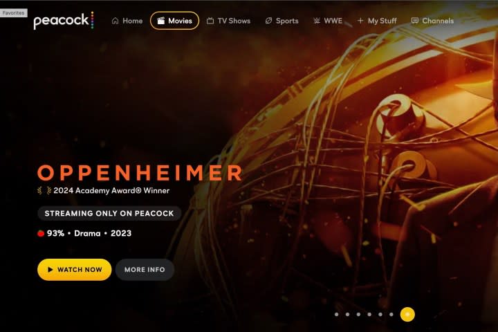 screenshot showing Oppenheimer on Peacock. 