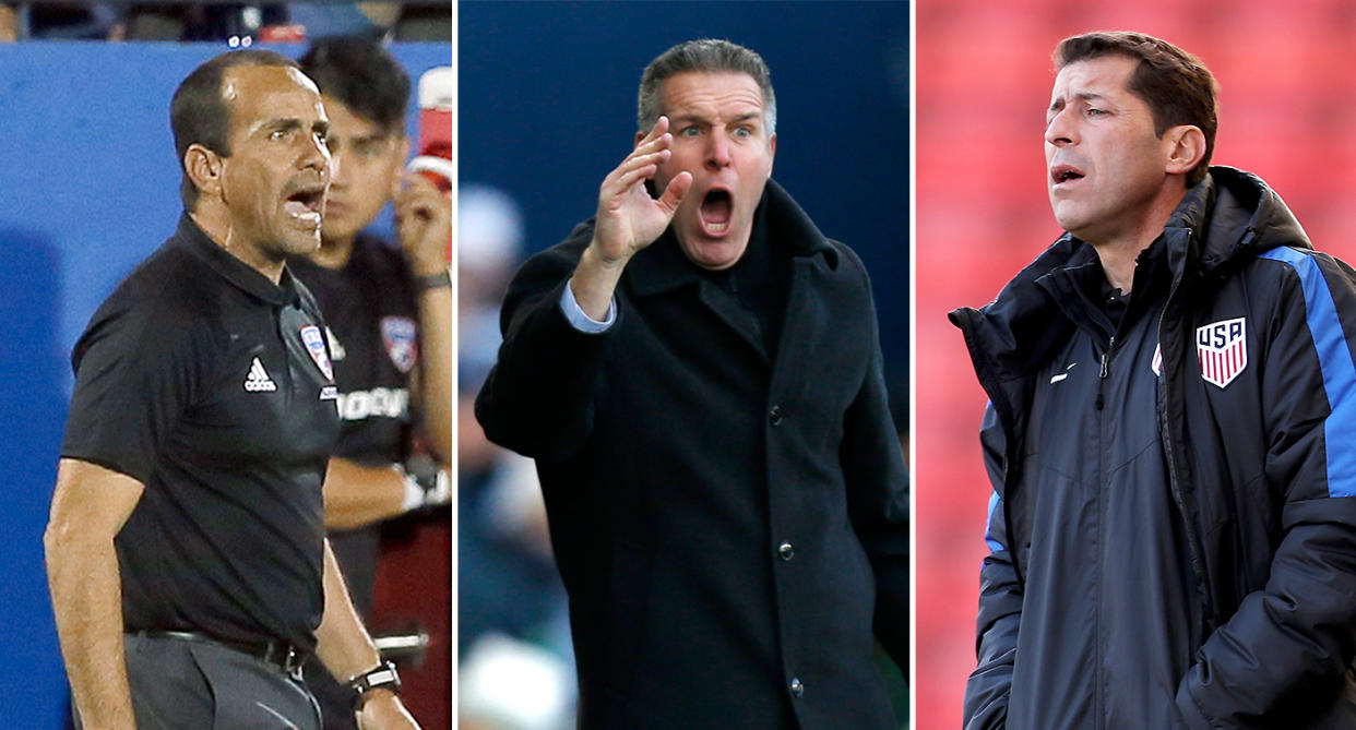 FC Dallas coach Oscar Pareja, Sporting Kansas City leader Peter Vermes and U.S. under-20s boss Tab Ramos are all good candidates to replace Bruce Arena as USMNT manager in the long term. (AP/Getty)