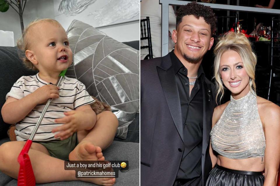 <p>Brittany Mahomes/Instagram; Cindy Ord/Getty</p> From Left: Bronze Mahomes; Patrick and Brittany Mahomes