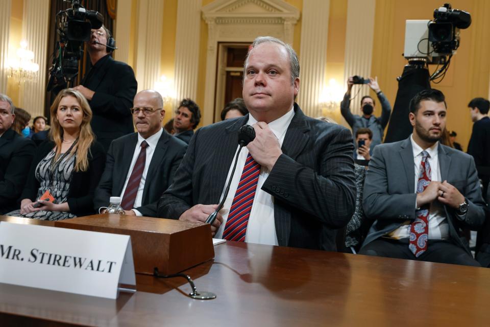 Chris Stirewalt, former Fox political editor, takes his seat at the start of the second hearing by the Select Committee to Investigate the January 6th Attack on the U.S. Capitol in the Cannon House Office Building on June 13, 2022 in Washington, DC.