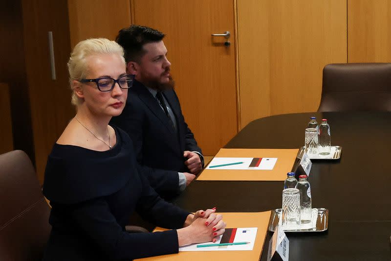 Yulia Navalnaya, the widow of Alexei Navalny, takes part in a meeting of European Union foreign ministers in Brussels