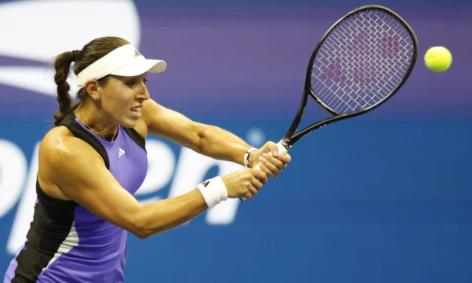 <span>American Jessica Pegula returns to Iga Swiatek of Poland in her quarter-final win at the US Open.</span><span>Photograph: John Angelillo/UPI/REX/Shutterstock</span>