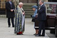 <p>Queen Elizabeth II arrives.</p>